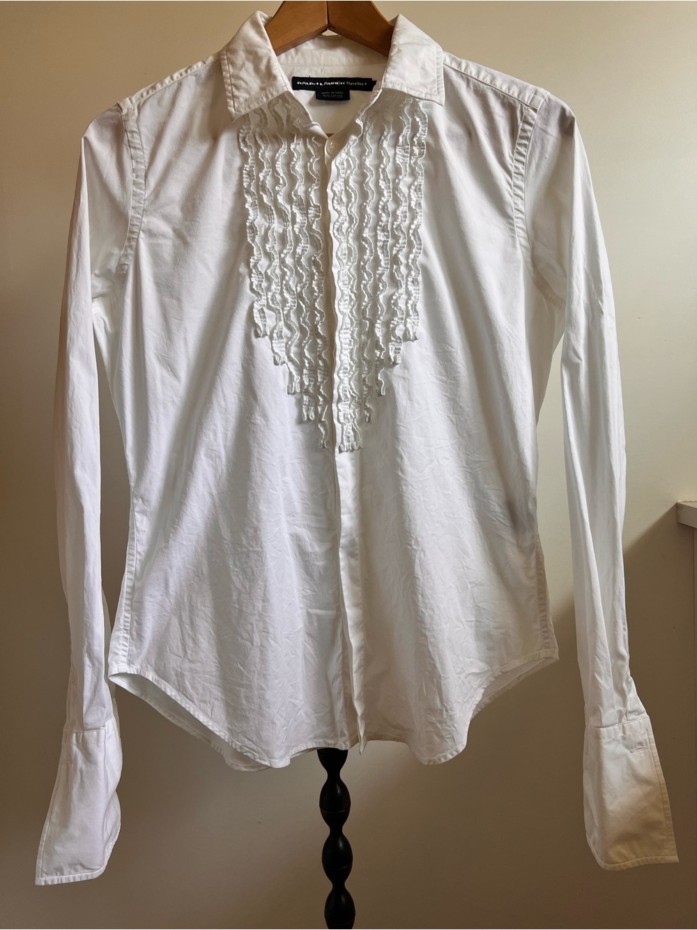 Ralph Lauren White Ruffled Bib Button-Down Shirt